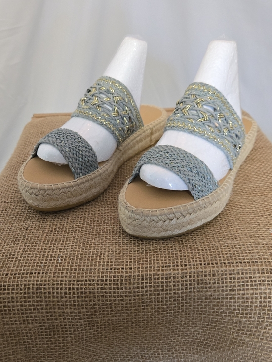 Anthropologie Shoes - Anthropologie Braided Double-Band Espadrille Slides in Light Gray and Natural